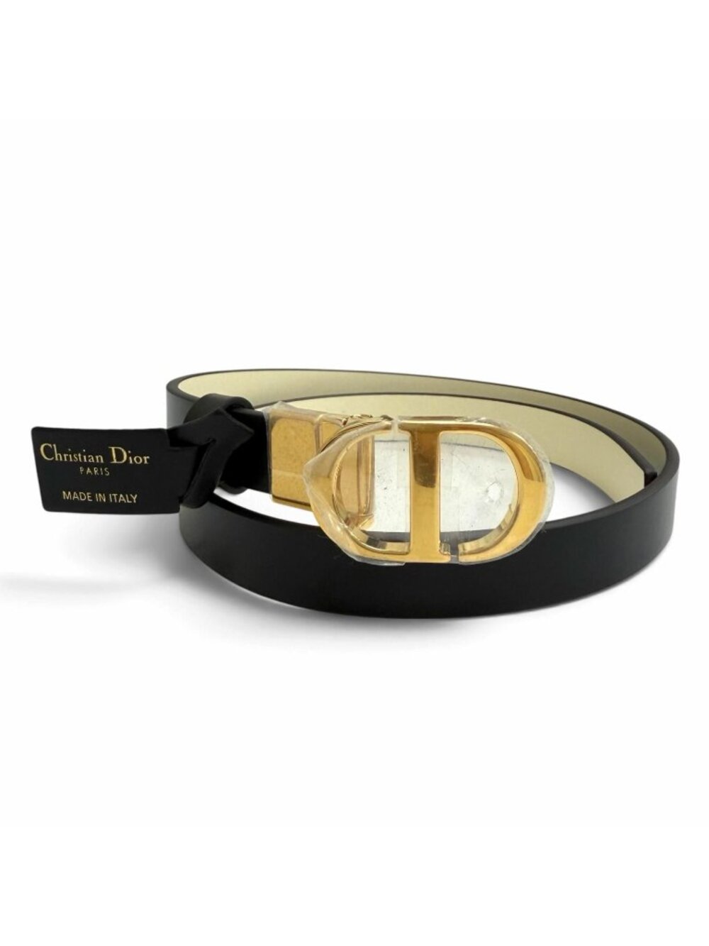 Dior 30 Montaigne Reversible Leather Belt Black Off White Gold 75